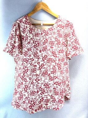 Taohuadao L Women's Short-Sleeve Floral Flutter Sleeve Blouse - Red on Cream